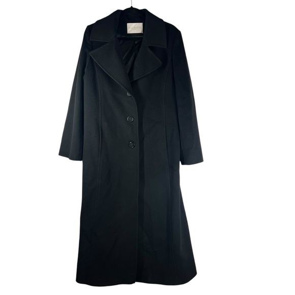 FLEURETTE Black Loro Piana Wool Long 3 Button Women's Coat Size 12 Made in USA - Picture 1 of 11